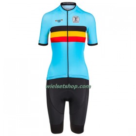Fietskleding Dames (Fietsshirt + Korte Koersbroek) 2023 België Nationaal Team - Lichtblauw